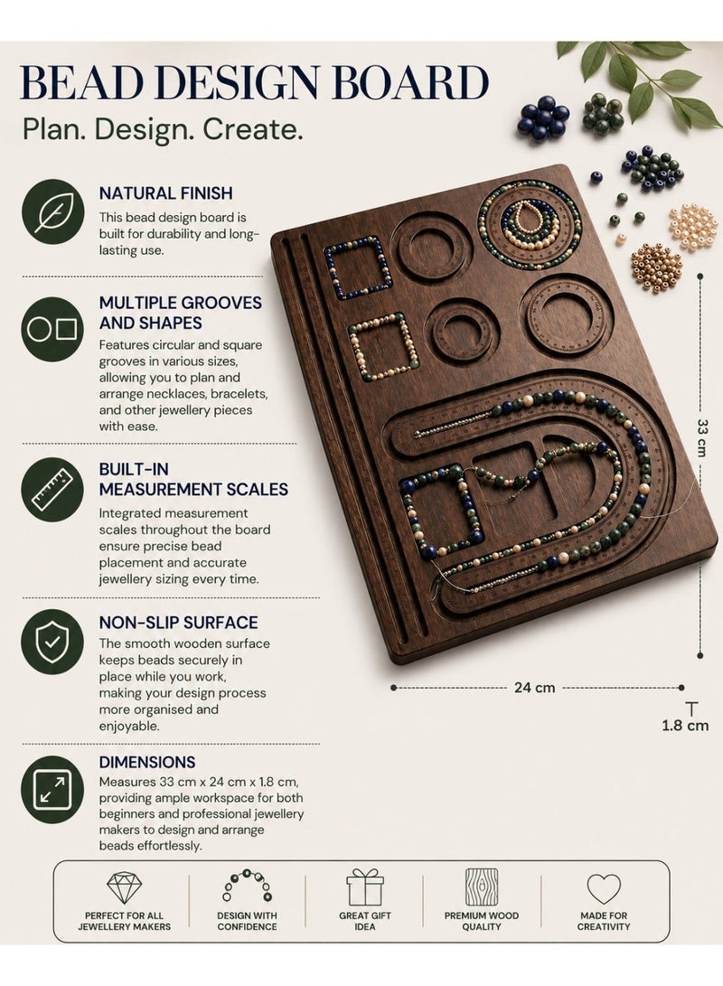 Wooden Bead Design Board for Jewellery Making, Natural Wood Finish, with Measurement Scales and Multiple Grooves - Image 5