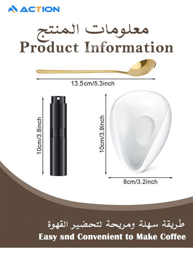 أكشن - طقم كوب جرعات حبوب القهوة وزجاجة رش وملعقة ار دي تي من 3 قطع، اكسسوارات بار القهوة، وعاء جرعات من السيراميك، مجموعة صينية قياس جرعة واحدة، هدية لمحبي القهوة - Image 1