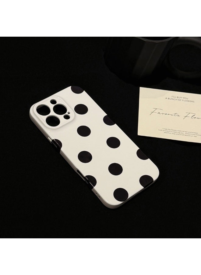 NIBEMINENT Minimalist Understated Polka Dot Design Protective TPU Case Cover For iPhone 15 Pro Max, Light White/Black