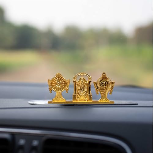 Spillbox Car Dashboard Idols | Accessories | Car Dashboard Interior |Perfect for Gifting | Decorative Showpiece for Home and Office-Shanku Chakra Perumal (Gold) - Image 1