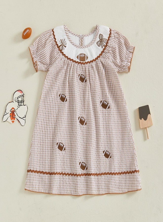 Honganda Toddler Baby Girl Sister Matching Outfit Summer Rugby Smocked Romper Little Girl Plaid Football Dress (Dress, 2-3 Years) - Image 5