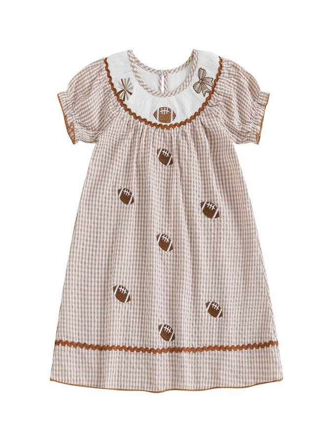 Honganda Toddler Baby Girl Sister Matching Outfit Summer Rugby Smocked Romper Little Girl Plaid Football Dress (Dress, 2-3 Years) - Image 1