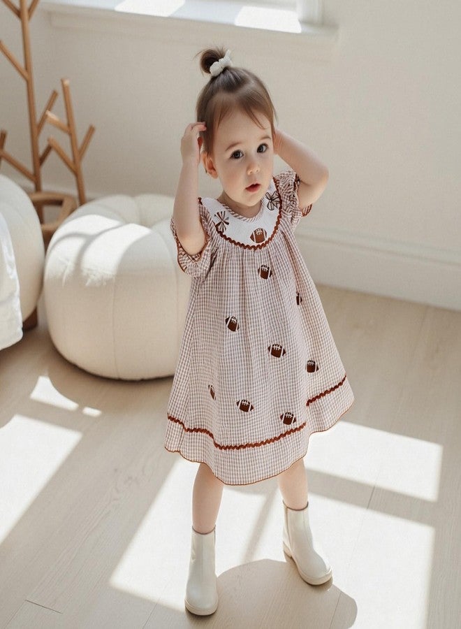 Honganda Toddler Baby Girl Sister Matching Outfit Summer Rugby Smocked Romper Little Girl Plaid Football Dress (Dress, 2-3 Years) - Image 3