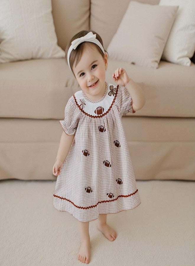 Honganda Toddler Baby Girl Sister Matching Outfit Summer Rugby Smocked Romper Little Girl Plaid Football Dress (Dress, 2-3 Years) - Image 4