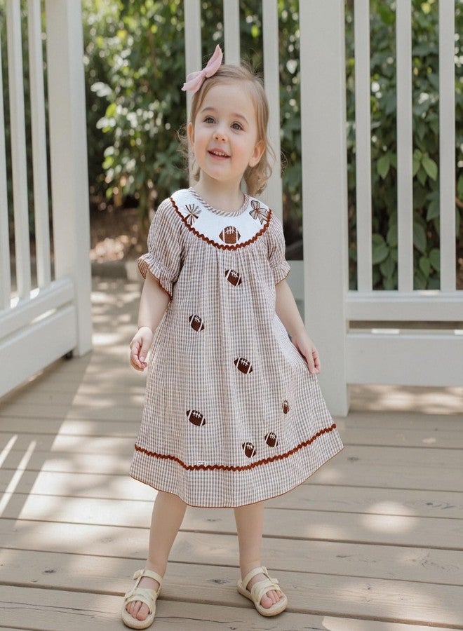 Honganda Toddler Baby Girl Sister Matching Outfit Summer Rugby Smocked Romper Little Girl Plaid Football Dress (Dress, 2-3 Years) - Image 2