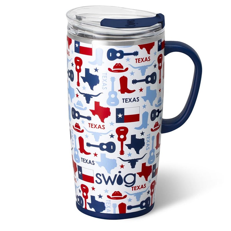 Swig Life 22oz Travel Mug, Insulated Tumbler with Handle and Lid, Travel Coffee Mug, Cup Holder Friendly, Stainless Steel 22 oz Tumbler, Reusable Insulated with Lid (Lone Star) - Image 1