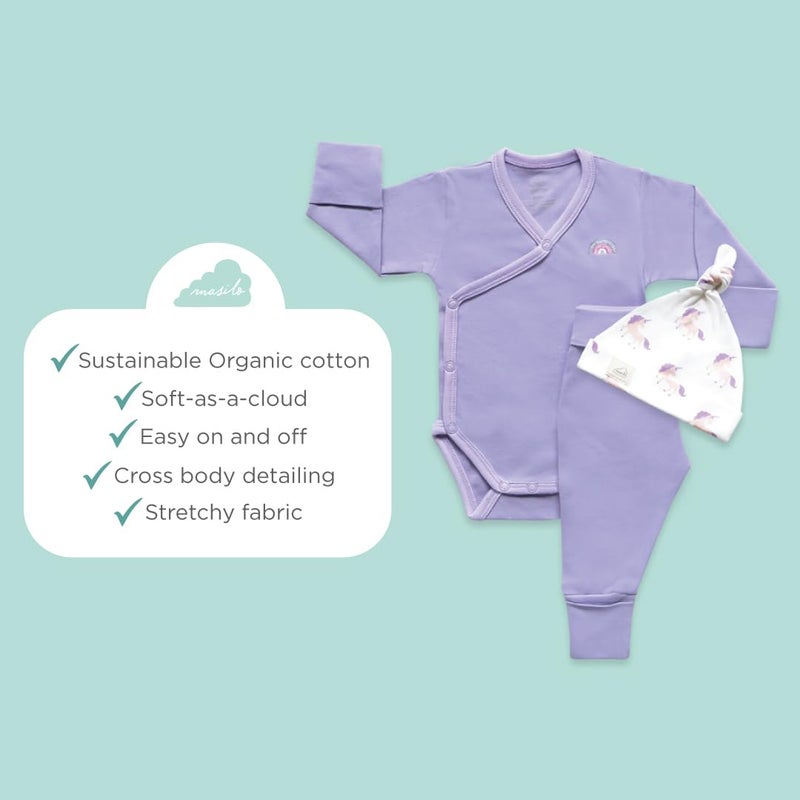 Masilo Masilo Organic Cotton New Born Baby Snuggle Bundle, Set of 2 Reversible Blanket and Top Knot Cap - Unicorn Magic - Image 5