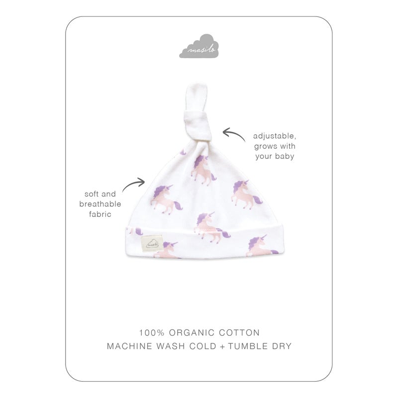 Masilo Masilo Organic Cotton New Born Baby Snuggle Bundle, Set of 2 Reversible Blanket and Top Knot Cap - Unicorn Magic - Image 2