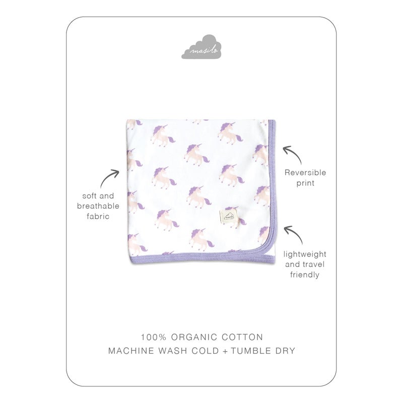 Masilo Masilo Organic Cotton New Born Baby Snuggle Bundle, Set of 2 Reversible Blanket and Top Knot Cap - Unicorn Magic - Image 3