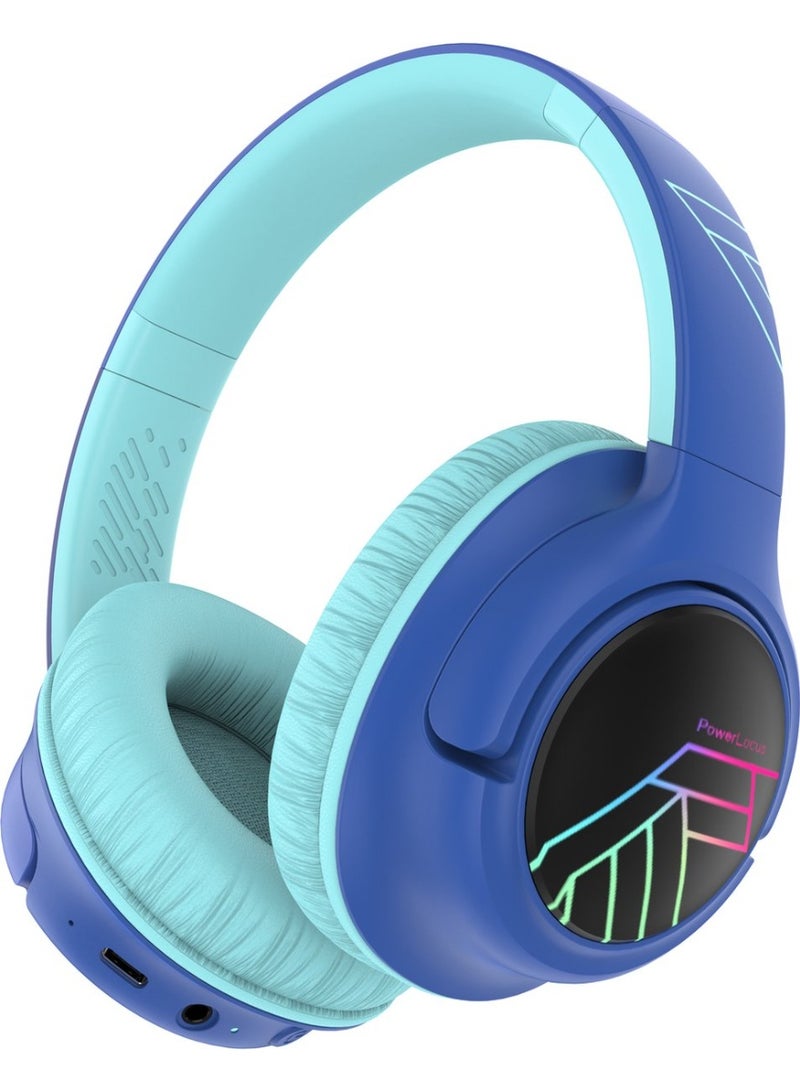 PowerLocus Bobo - Wireless Headphones for Kids - Bluetooth Headphones - 74/85/94dB Volume Limit - LED Lighting - Audio Sharing Function - Blue/Black - Image 1
