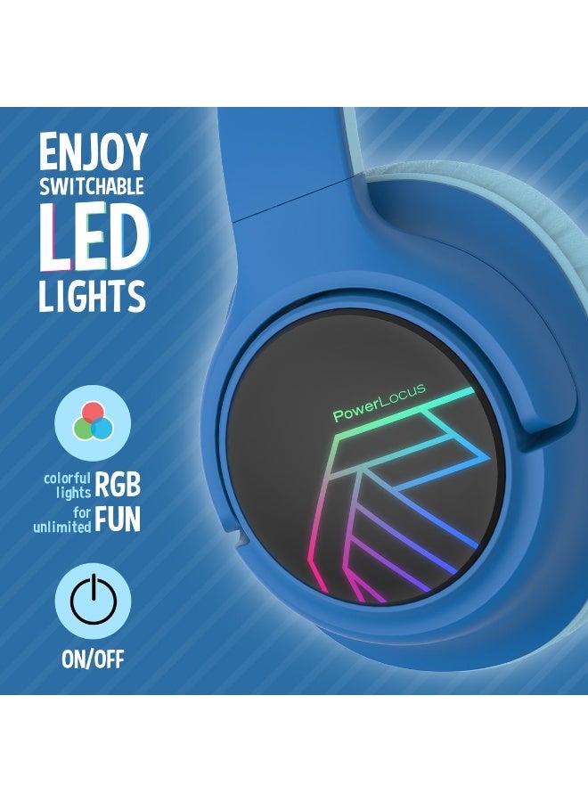 PowerLocus Bobo - Wireless Headphones for Kids - Bluetooth Headphones - 74/85/94dB Volume Limit - LED Lighting - Audio Sharing Function - Blue/Black - Image 3