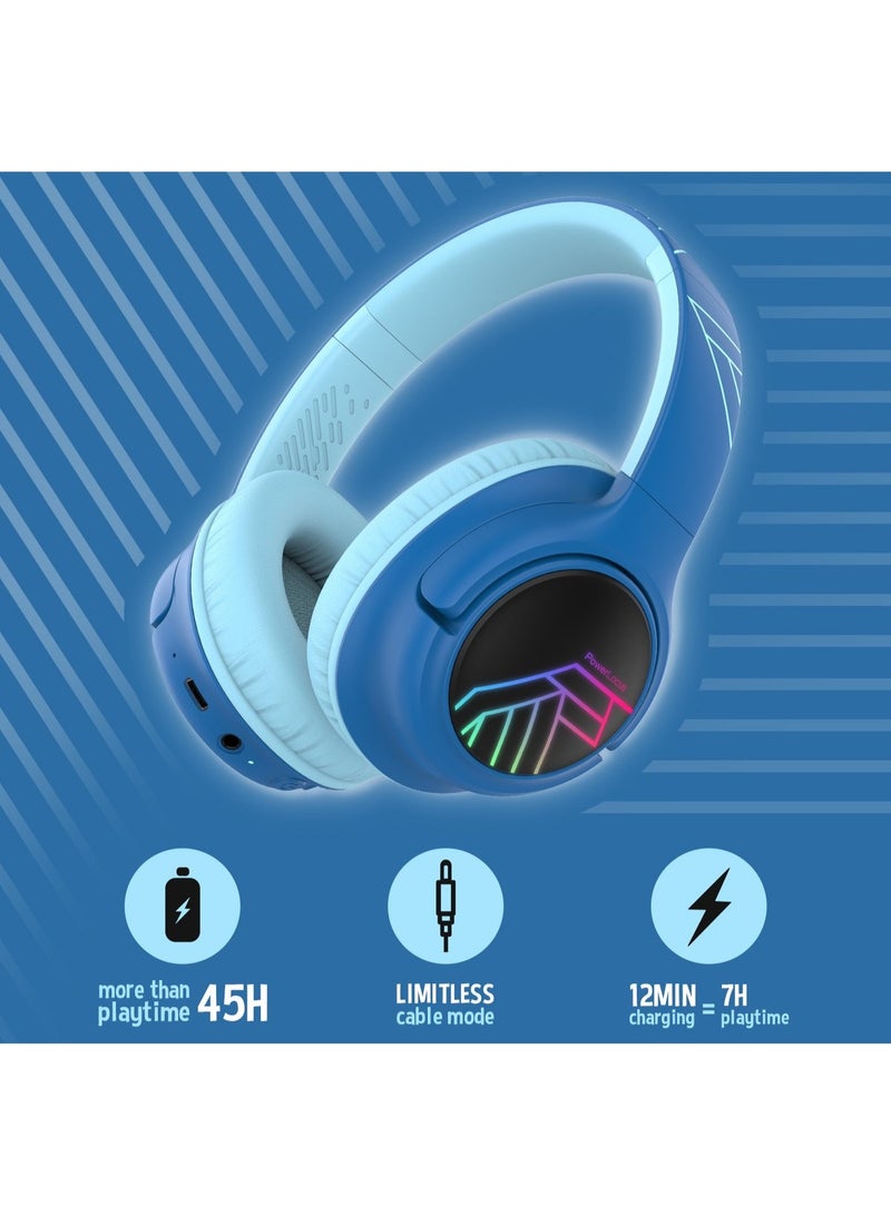 PowerLocus Bobo - Wireless Headphones for Kids - Bluetooth Headphones - 74/85/94dB Volume Limit - LED Lighting - Audio Sharing Function - Blue/Black - Image 4