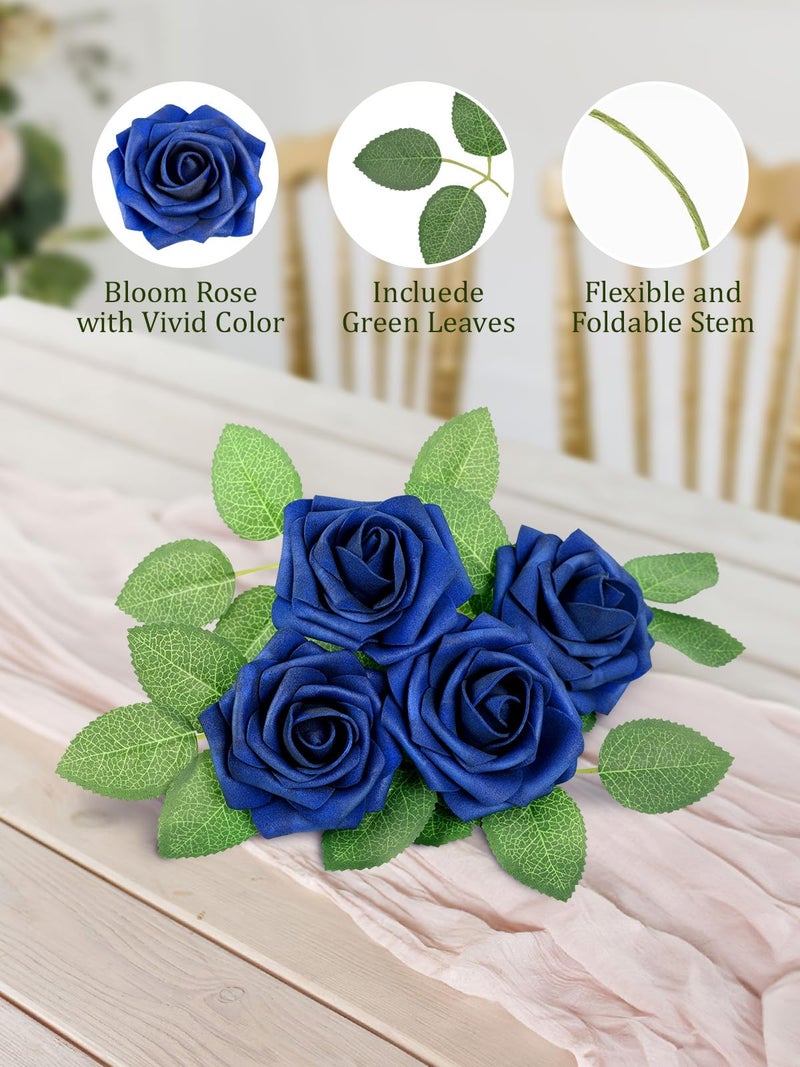 MACTING Artificial Flower Roses 30PCS Real Touch Fake Flowers with Stem Foam Roses for DIY Wedding Bouquets Backdrop Party Bridal Shower Spring Home Valentines Day Decorations,Dark Royal Blue - Image 4