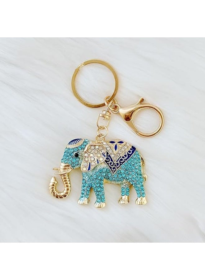 Rhinestone Elephant Keychain Gold Plated Hook Cute Sparkly Crystal Elephant Lucky Key Chain for Women - Image 4