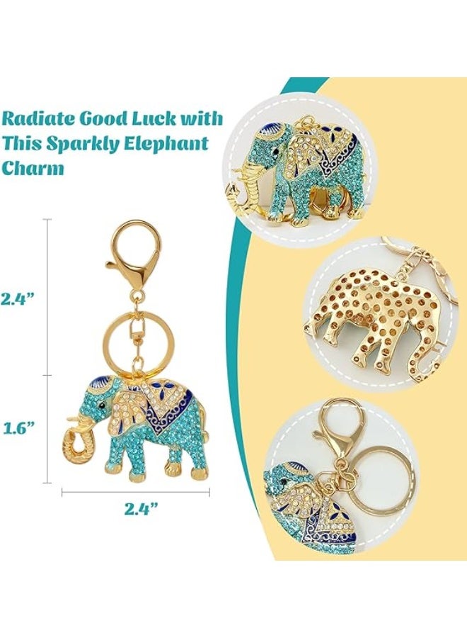 Rhinestone Elephant Keychain Gold Plated Hook Cute Sparkly Crystal Elephant Lucky Key Chain for Women - Image 3