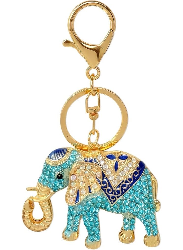 Rhinestone Elephant Keychain Gold Plated Hook Cute Sparkly Crystal Elephant Lucky Key Chain for Women - Image 1