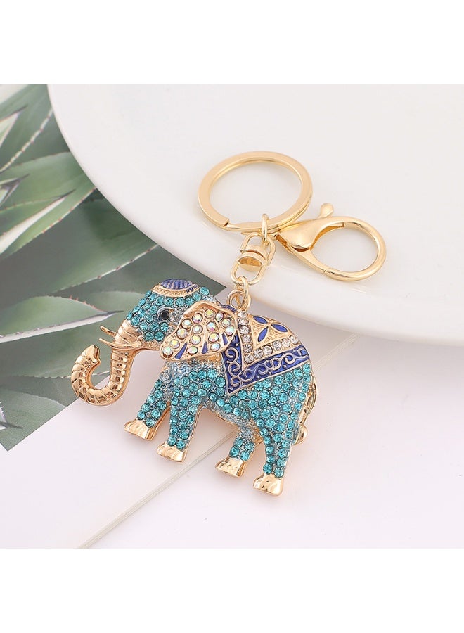 Rhinestone Elephant Keychain Gold Plated Hook Cute Sparkly Crystal Elephant Lucky Key Chain for Women - Image 2