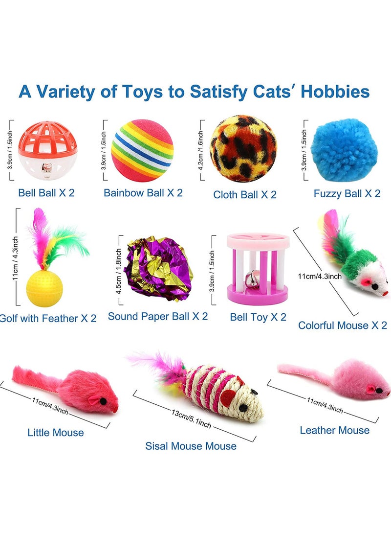 MissTiara 21 Pcs Cat Toys,Kitten Toys,Cat Toys Interactive Accessories for Indoor Cats,Cat Tunnel,Variety Teaser Wand with Feathers,Cat Toys for Kittens Biting,Catnip Fish,Mice,Balls for Cat Pet Lovers - Image 2