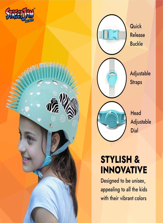 STREETJAM Kids Cycle Helmet, Zebra Hearts Open Face Sports Helmet, Hard Outer Shell, EPS Inner case, Adjustable Strap with Adjuster Dial, Skating, Sports (Small (5-8 Years, Bleach Blue) - Image 3