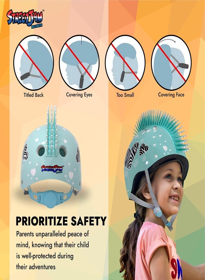 STREETJAM Kids Cycle Helmet, Zebra Hearts Open Face Sports Helmet, Hard Outer Shell, EPS Inner case, Adjustable Strap with Adjuster Dial, Skating, Sports (Small (5-8 Years, Bleach Blue) - Image 5