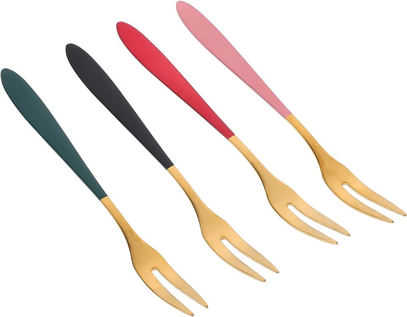 KPNG Fruit Forks Appetizer Dessert Forks Salad Forks Beautiful Colorful Stainless Steel Forks Set 2 Prong Tasting Appetizer Forks Portable Cocktail Salad Fruit Forks for Parties Travel 8 - Image 1