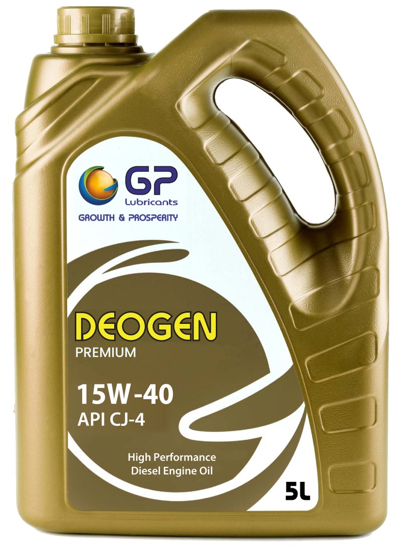 DEOGEN Premium 15W-40 Diesel Engine Oil, API CJ-4, High Performance, 5 Liters