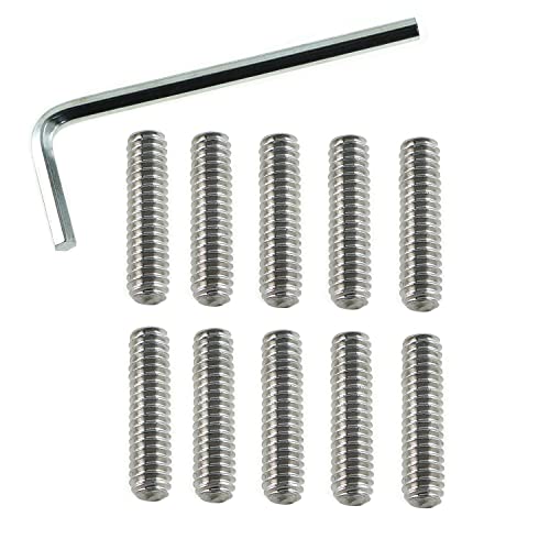 LUORNG Cone Point Screw LUORNG 10PCS 1/4-20 x 1inch 304 Stainless Steel Allen Head Screw, Hex Hexagon Socket Flat Point Set, End Grub Headless Bolt with Hex Drive Wrench - Image 1