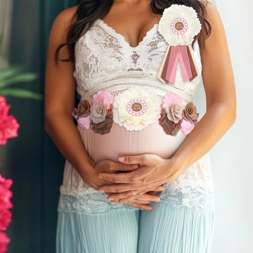 Chicingyou Cielito Lindo Baby Shower Sash Set Mom to Be Sash Daddy to Be Corsage Pin Pink Flower Belt for Maternity Dress Pregnancy Photo Props Supplies Gender Reveal Decorations - Image 5