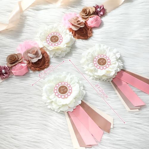 Chicingyou Cielito Lindo Baby Shower Sash Set Mom to Be Sash Daddy to Be Corsage Pin Pink Flower Belt for Maternity Dress Pregnancy Photo Props Supplies Gender Reveal Decorations - Image 2
