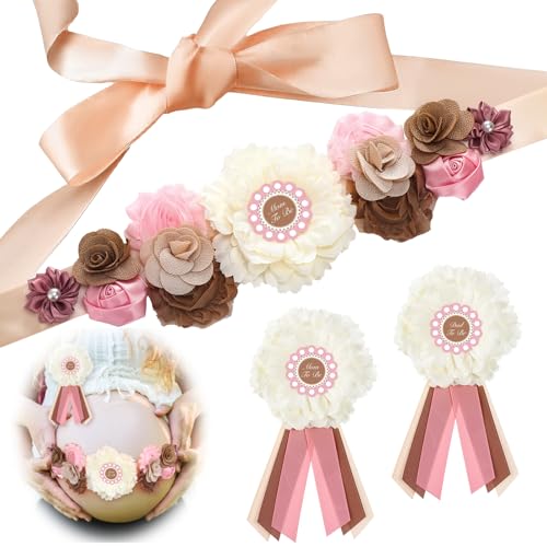 Chicingyou Cielito Lindo Baby Shower Sash Set Mom to Be Sash Daddy to Be Corsage Pin Pink Flower Belt for Maternity Dress Pregnancy Photo Props Supplies Gender Reveal Decorations - Image 1