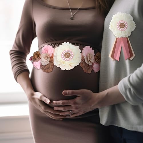 Chicingyou Cielito Lindo Baby Shower Sash Set Mom to Be Sash Daddy to Be Corsage Pin Pink Flower Belt for Maternity Dress Pregnancy Photo Props Supplies Gender Reveal Decorations - Image 4