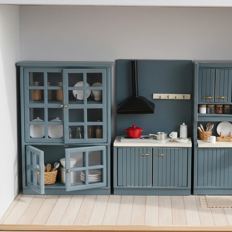 Cutemini Dollhouse Furniture 1/12 Miniature Display Shelf Bookshelf Storage Cabinet for Living Room Kitchen Room (Blue) - Image 4