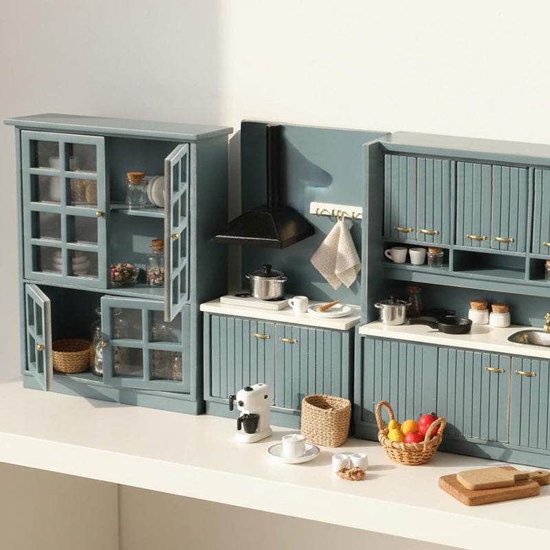 Cutemini Dollhouse Furniture 1/12 Miniature Display Shelf Bookshelf Storage Cabinet for Living Room Kitchen Room (Blue) - Image 2