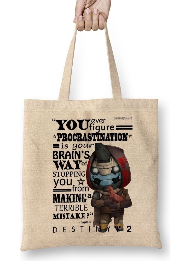 Baskı Dükkanı - Print Shop Destiny 2 Cayde 6 Procrastination Tote Bag Long Handle - Image 1