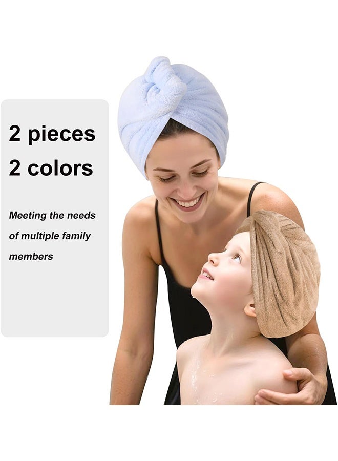 2 Packs Single Layer Microfiber Hair Turbans - Drying Wrap for Women (Blue, Brown) - Image 4