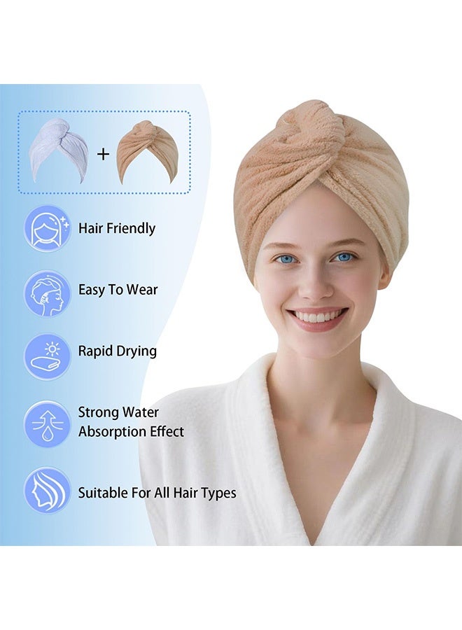 2 Packs Single Layer Microfiber Hair Turbans - Drying Wrap for Women (Blue, Brown) - Image 2