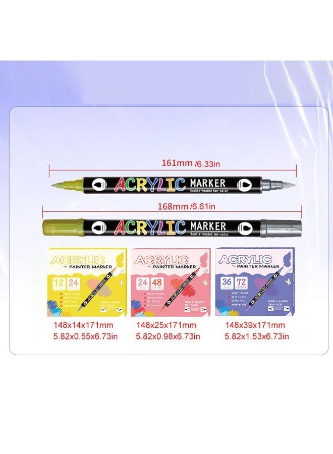 YelaJoy 24 Pack 48 colours Dual Tip Acrylic Paint Pens Brush Tip Acrylic Markers Permanent & Waterproof Acrylic Paint Pens for Rock Painting, Canvas, Glass, Fabric, Metal, Wood, Ceramic - Image 5