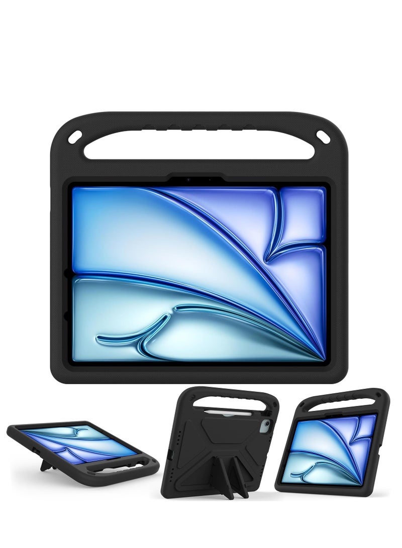 Kids Case Compatible with IPad Air 11 Inch M2(2024)/Pro 11 Inch (2024) M4 Lightweight EVA Shockproof Protective Case Handle Stand Heavy Duty Tablet Cover (Black) - Image 1