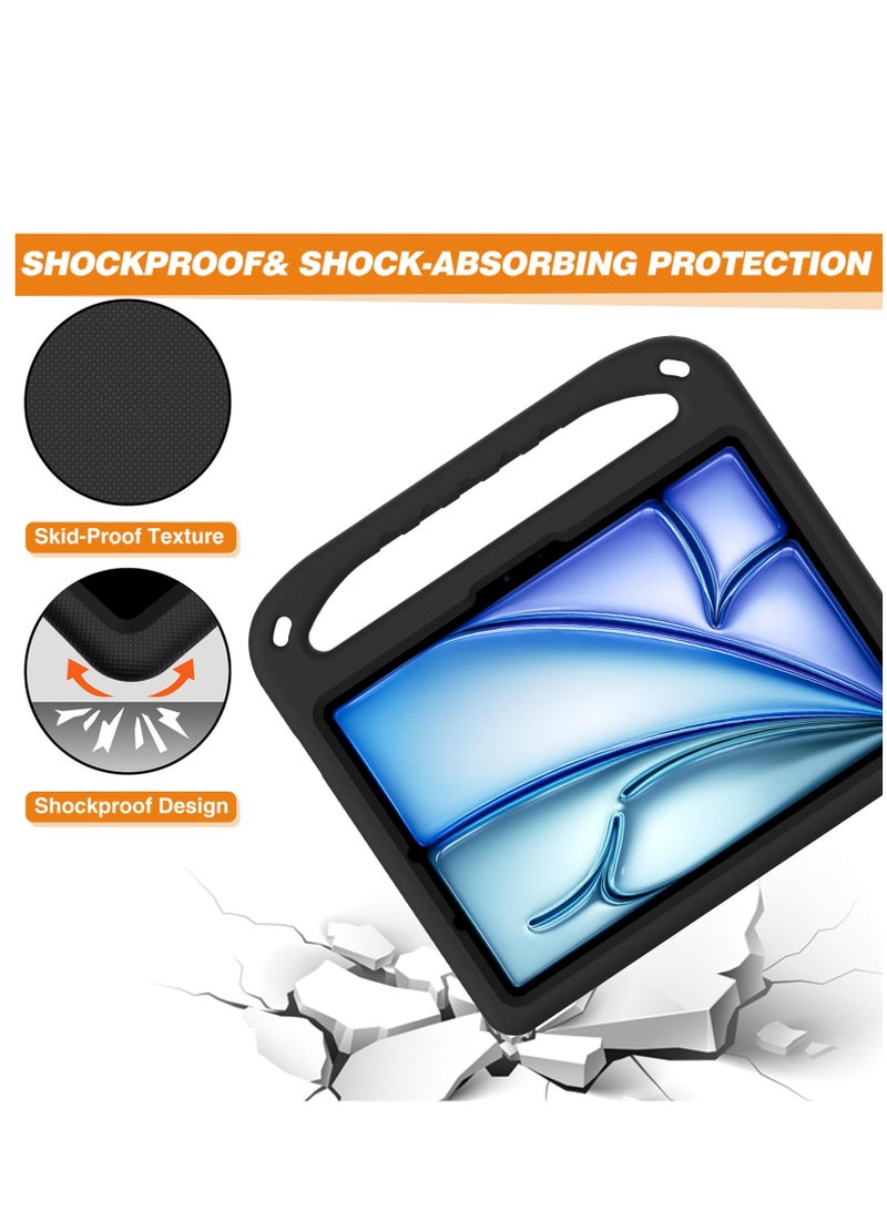 Kids Case Compatible with IPad Air 11 Inch M2(2024)/Pro 11 Inch (2024) M4 Lightweight EVA Shockproof Protective Case Handle Stand Heavy Duty Tablet Cover (Black) - Image 4