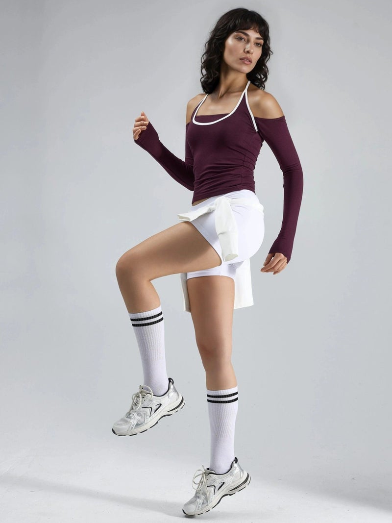 BUSEM Slim Fit Knitted Blouse with U Collar and Contrast Binding - Image 4