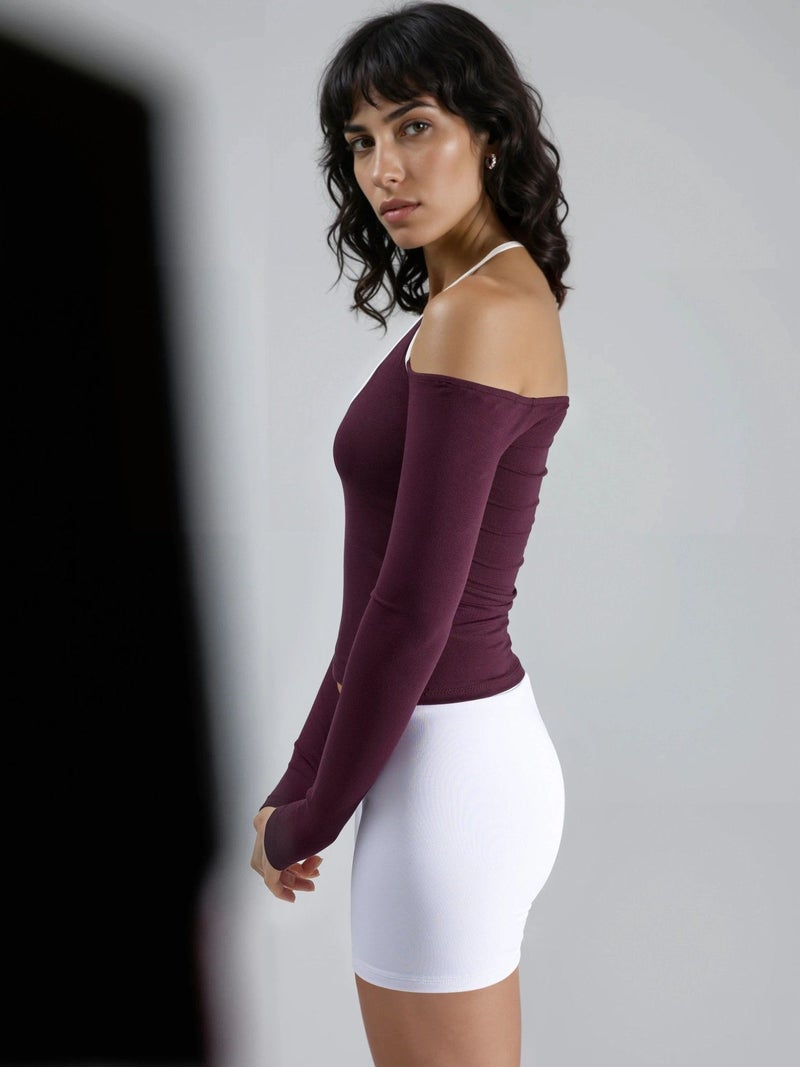 BUSEM Slim Fit Knitted Blouse with U Collar and Contrast Binding - Image 5