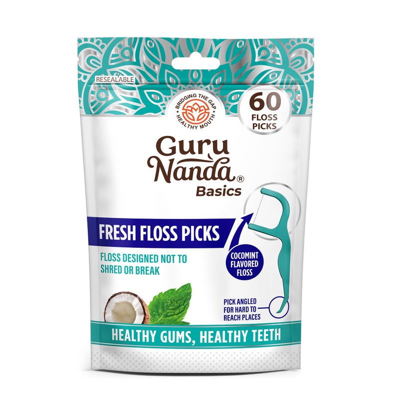 GuruNanda Fresh Floss Dental Picks - Non- Shred Thread with Angled Pick for Effective Plaque Removal - Dentist Recommened - Travel Friendly for Adults & Kids - 60 Pack - Image 1