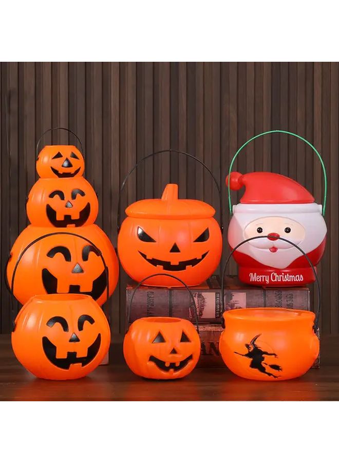 Small Pumpkin Bucket Plastic Jack O Lantern Handheld Candy Jar With Lid - Image 1
