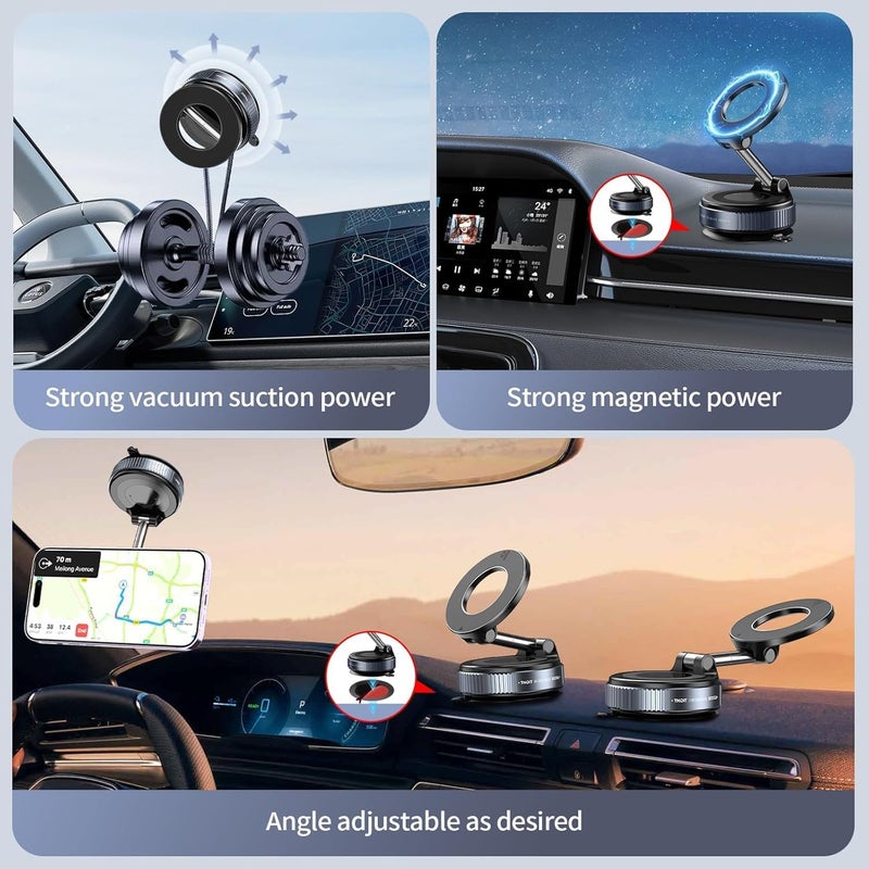 TMOHRA Vacuum Suction Magnetic Car Phone Holder,Double-Sided Upgrade Suction 360° Rotatable & Folding Phone Mount with Strong Grip,Hands-Free Use in Car/Gym/Mirror for All Phones (Black 2) - Image 4