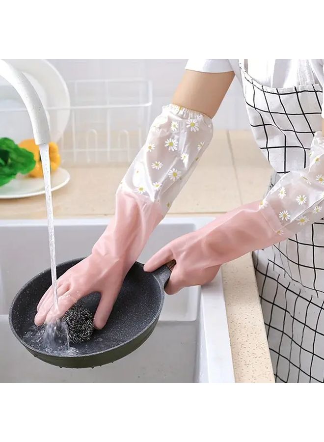 Yellow Reusable Long Sleeve Rubber Gloves Multipurpose Kitchen Cleaning Dishwashing Oven Pet Household Use - Image 3