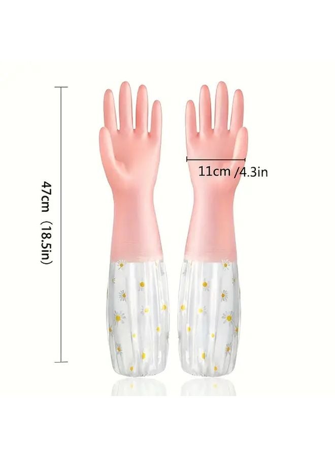Yellow Reusable Long Sleeve Rubber Gloves Multipurpose Kitchen Cleaning Dishwashing Oven Pet Household Use - Image 4