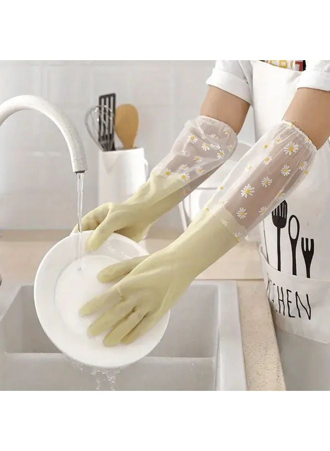 Yellow Reusable Long Sleeve Rubber Gloves Multipurpose Kitchen Cleaning Dishwashing Oven Pet Household Use - Image 1