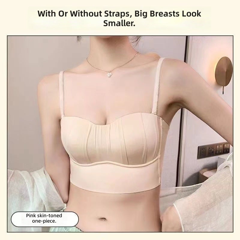 Thin Fixed Bra Pad Small Camisole Vest Adjustable Strapless Bra with Pleated Sweet Princess Style