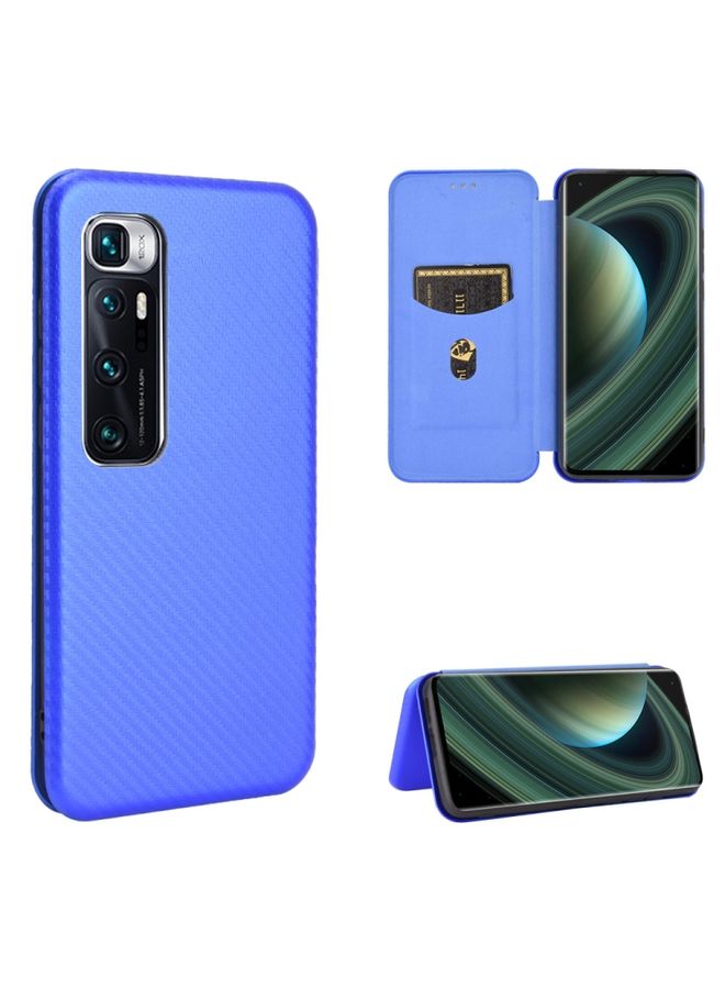 Case Cover For Xiaomi Mi 10 Ultra Carbon Fiber Texture Horizontal Flip TPU + PC + PU Leather Case with Card Slot Blue