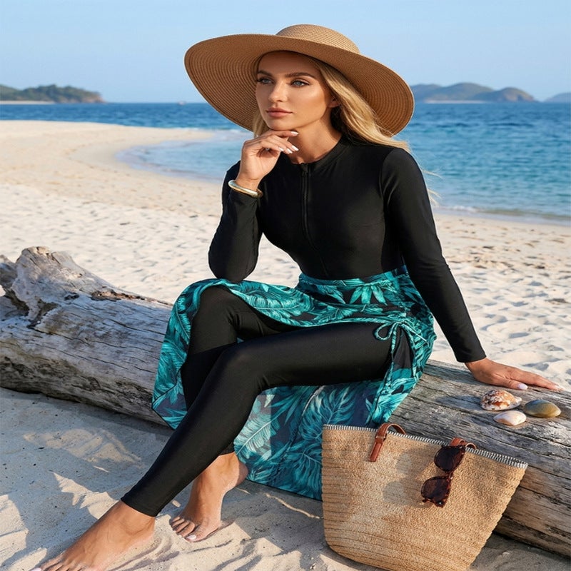 Women's Modest 3-Piece Burkini Swimwear Set with Long Sleeve, Quick-Dry, and UV Protection - Image 3